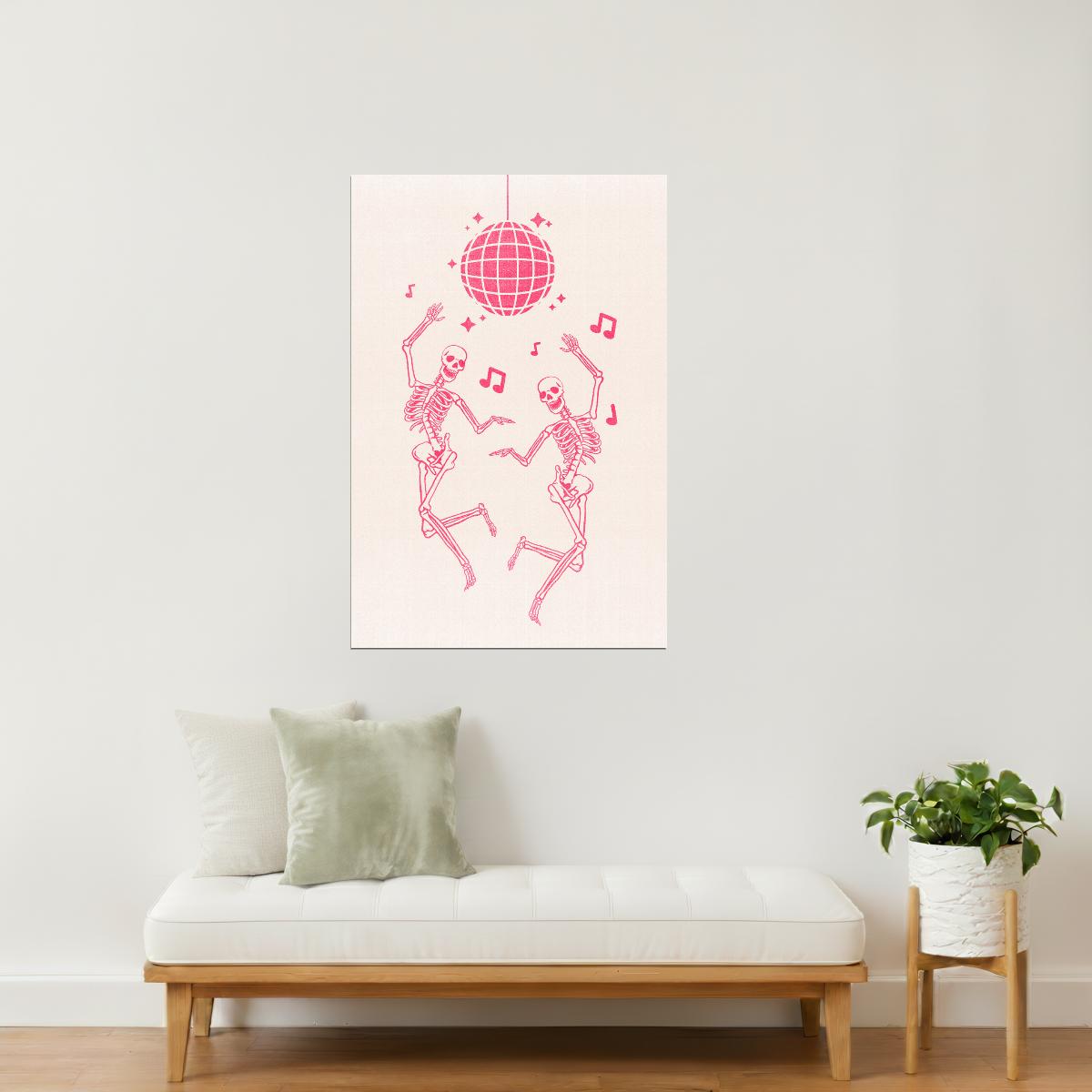 Dancing Skeletons | Pastel Disco Halloween Wall Art Print Poster