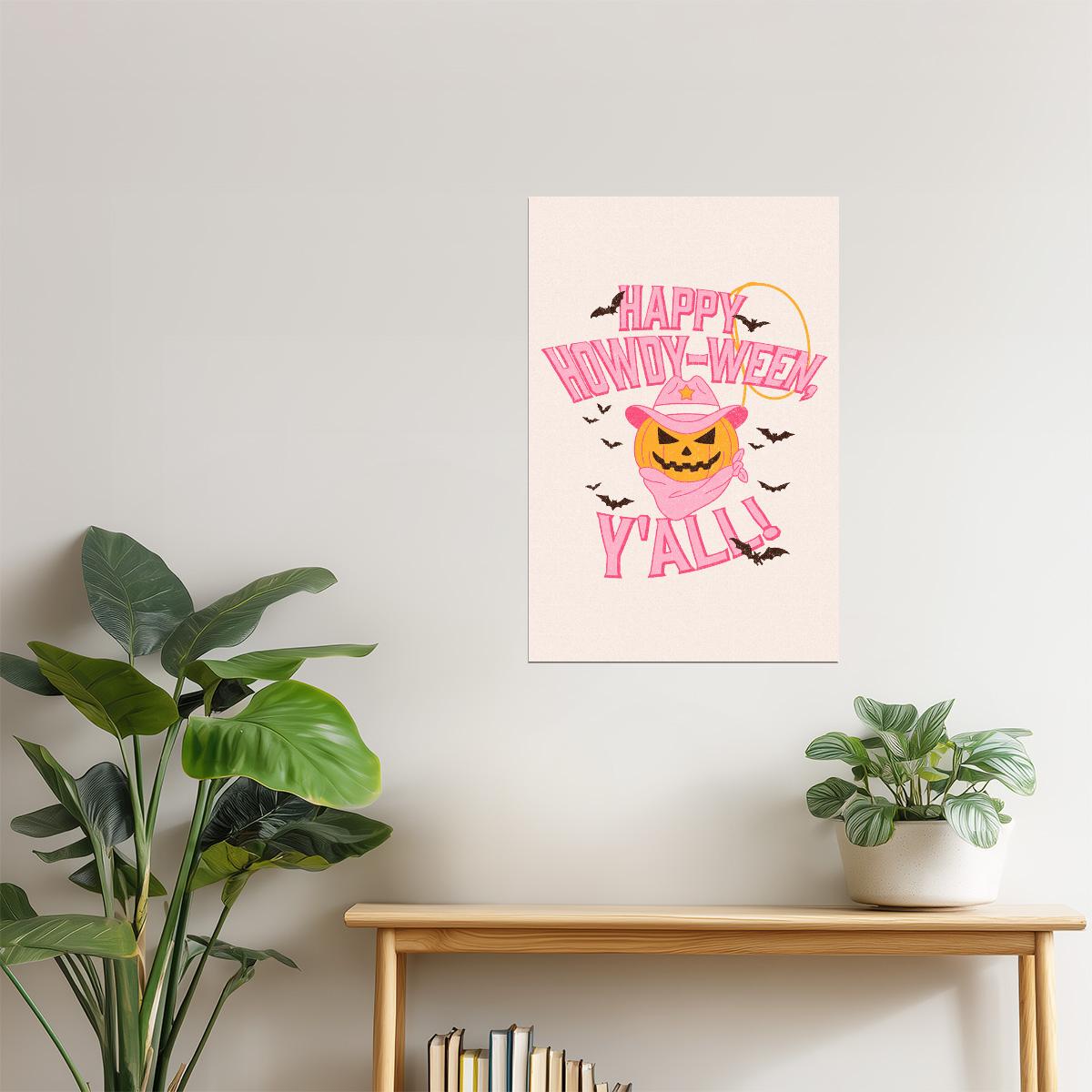 Howdyween | Cowgirl Pink Pastel Halloween Wall Decor Poster