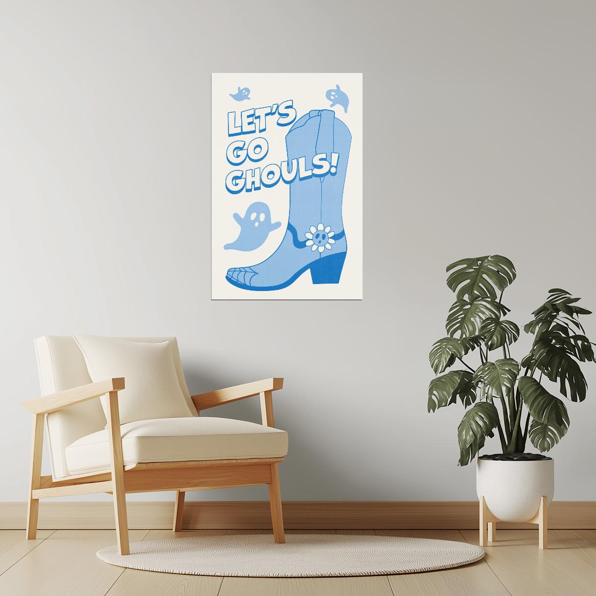 Let’s Go Ghouls | Cowgirl Boot Blue Pastel Halloween Wall Art Poster