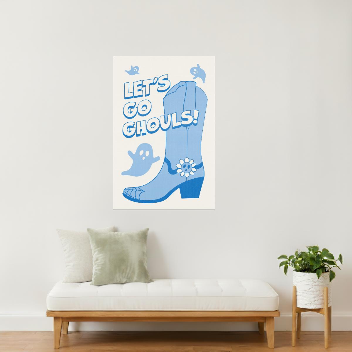 Let’s Go Ghouls | Cowgirl Boot Blue Pastel Halloween Wall Art Poster