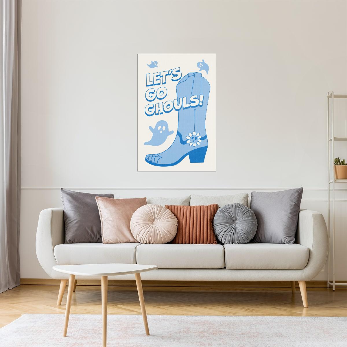 Let’s Go Ghouls | Cowgirl Boot Blue Pastel Halloween Wall Art Poster