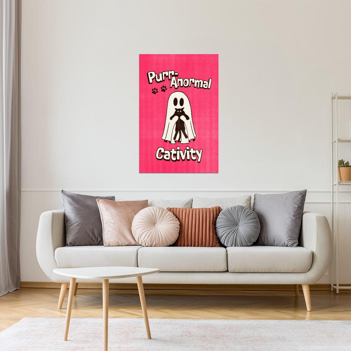 Purranormal Cativity | Cute Ghost Cat Pink Halloween Print Poster