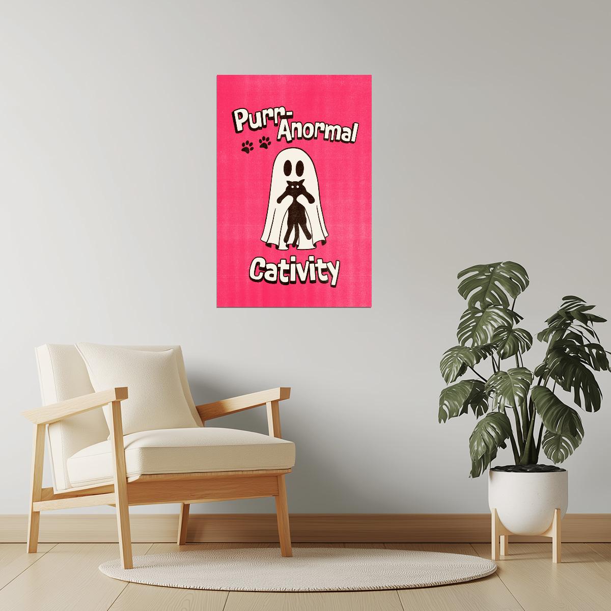 Purranormal Cativity | Cute Ghost Cat Pink Halloween Print Poster