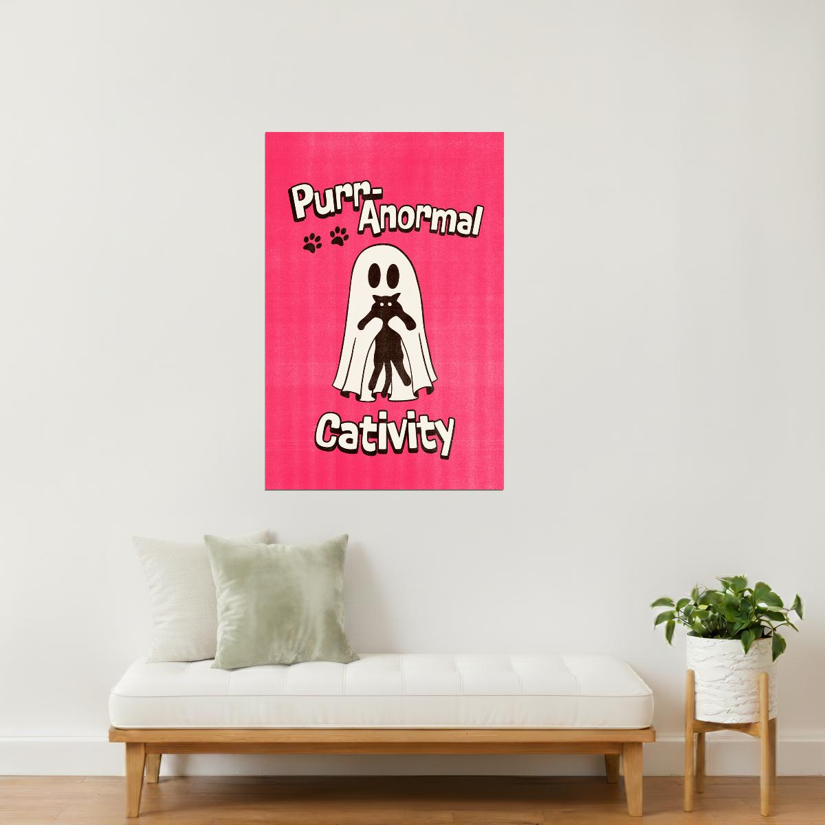 Purranormal Cativity | Cute Ghost Cat Pink Halloween Print Poster