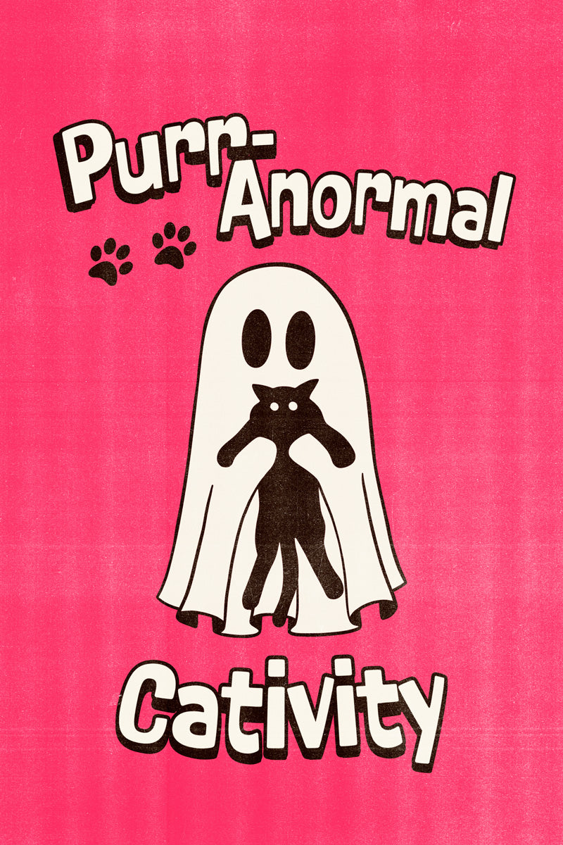 Purranormal Cativity | Cute Ghost Cat Pink Halloween Print Poster