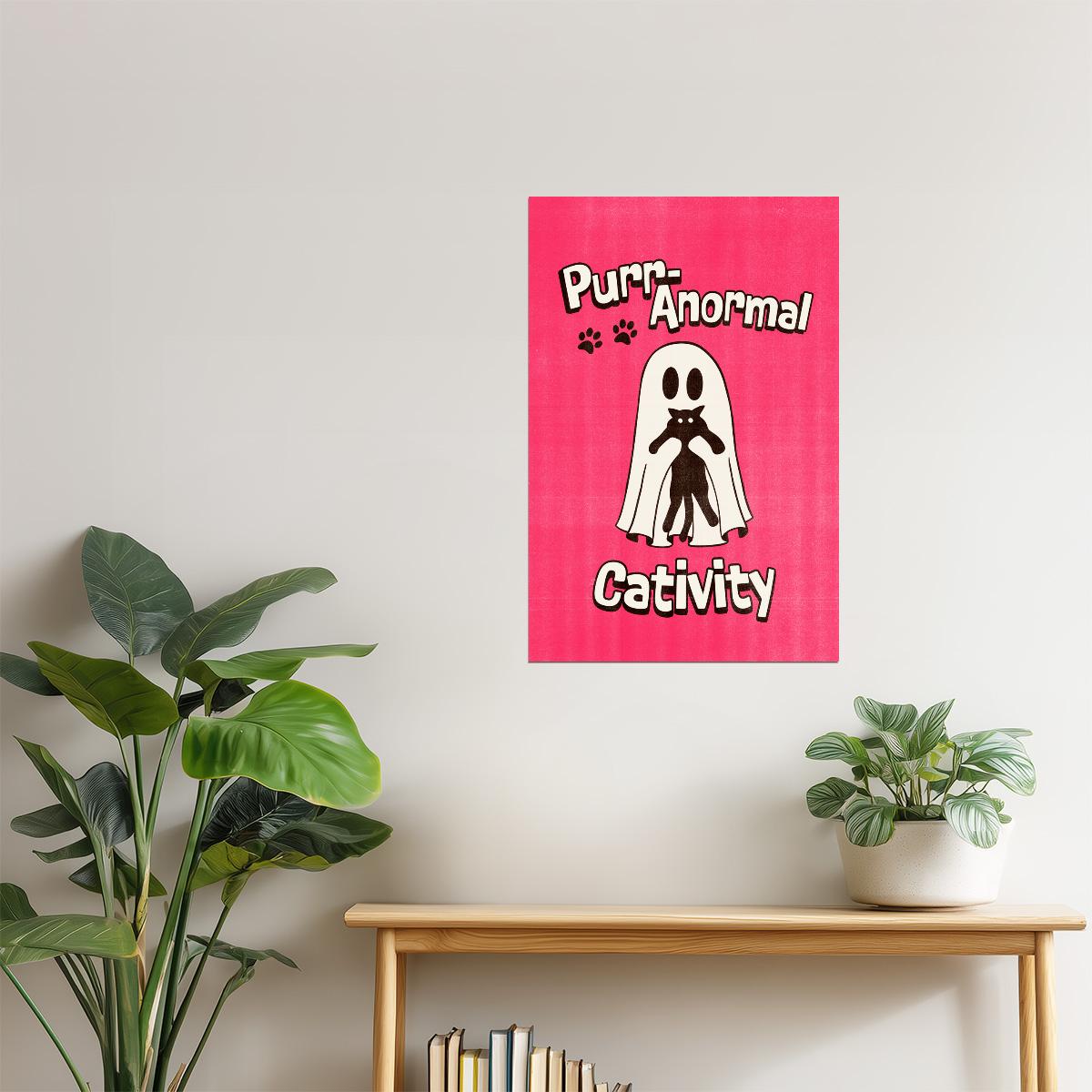 Purranormal Cativity | Cute Ghost Cat Pink Halloween Print Poster