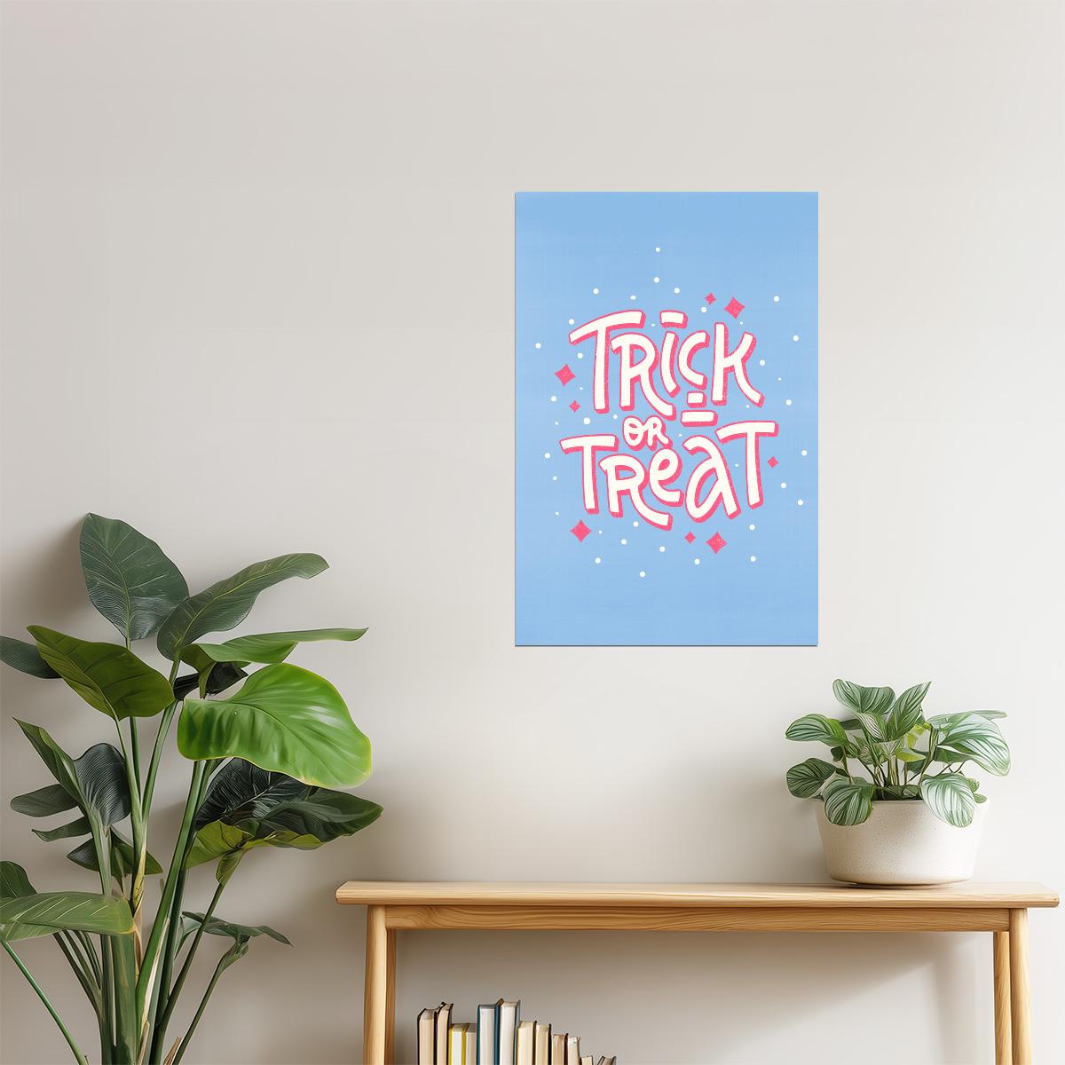 Trick or Treat | Blue and Pink Pastel Halloween Wall Decor Poster