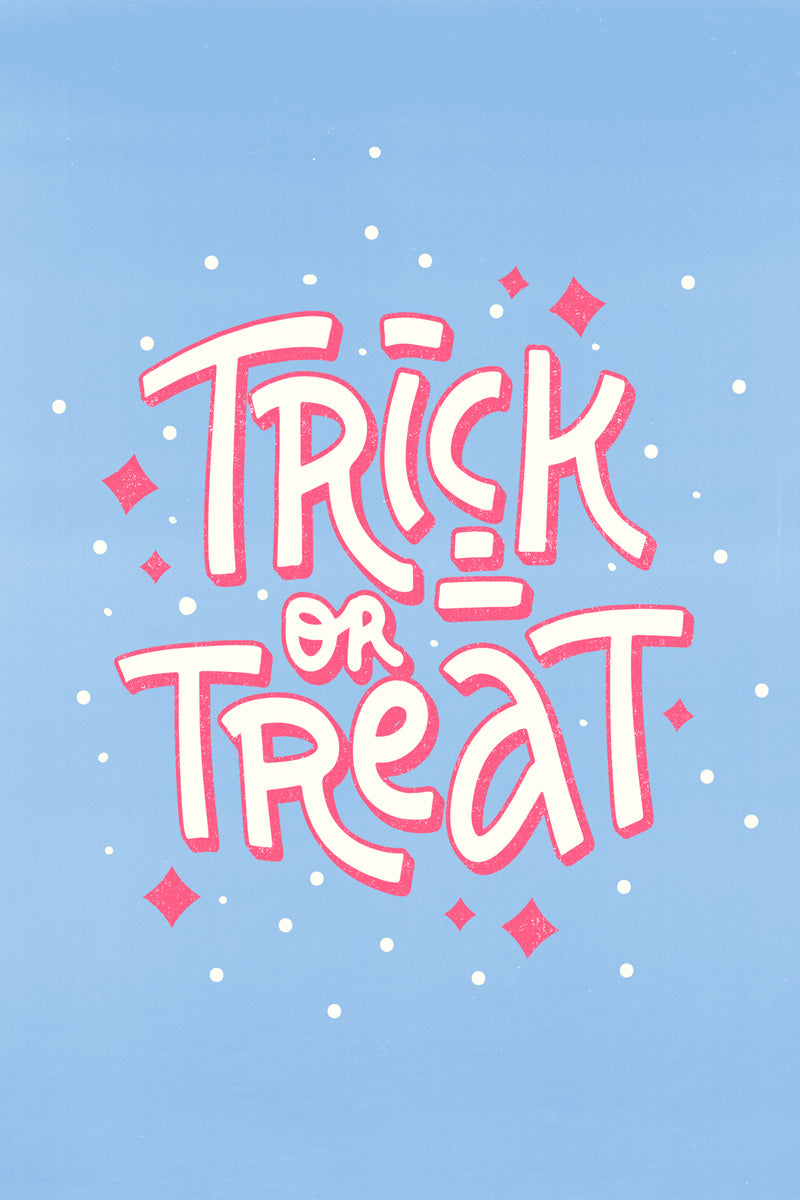 Trick or Treat | Blue and Pink Pastel Halloween Wall Decor Poster
