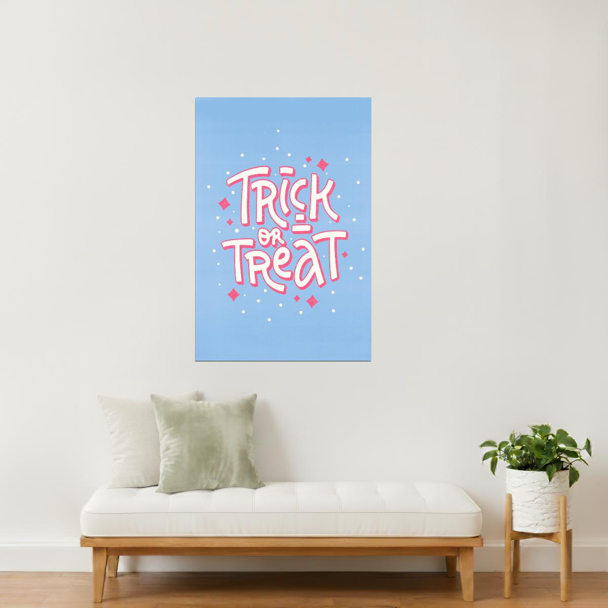 Trick or Treat | Blue and Pink Pastel Halloween Wall Decor Poster