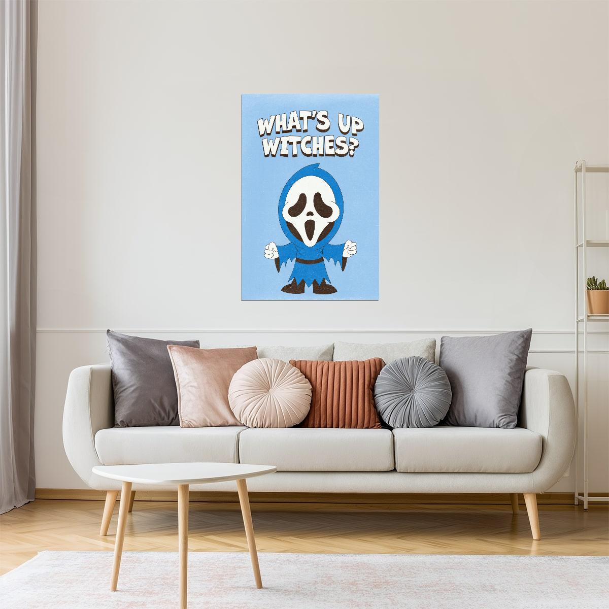 What’s Up Witches | Cute Ghostface Blue Halloween Print Poster