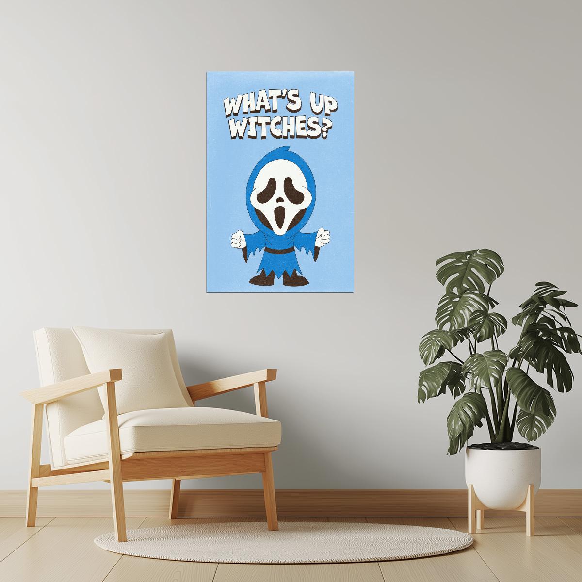 What’s Up Witches | Cute Ghostface Blue Halloween Print Poster