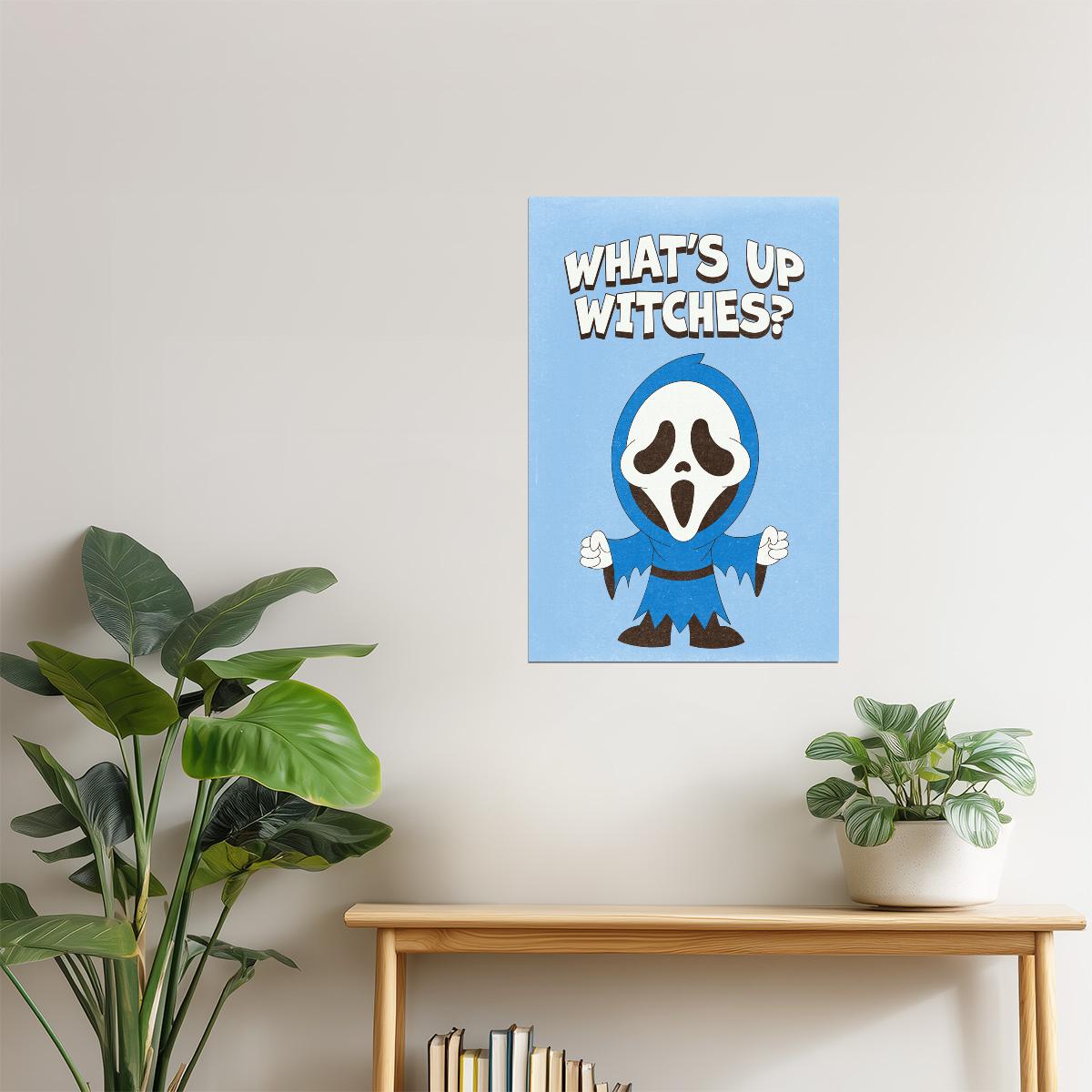 What’s Up Witches | Cute Ghostface Blue Halloween Print Poster