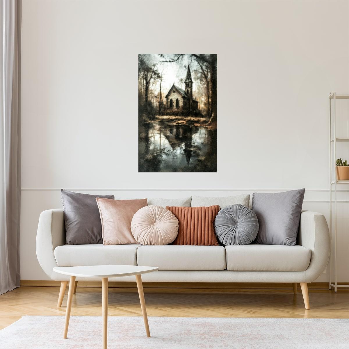 Abandoned Church by the Lake | Gothic Halloween Wall Art Print Poster