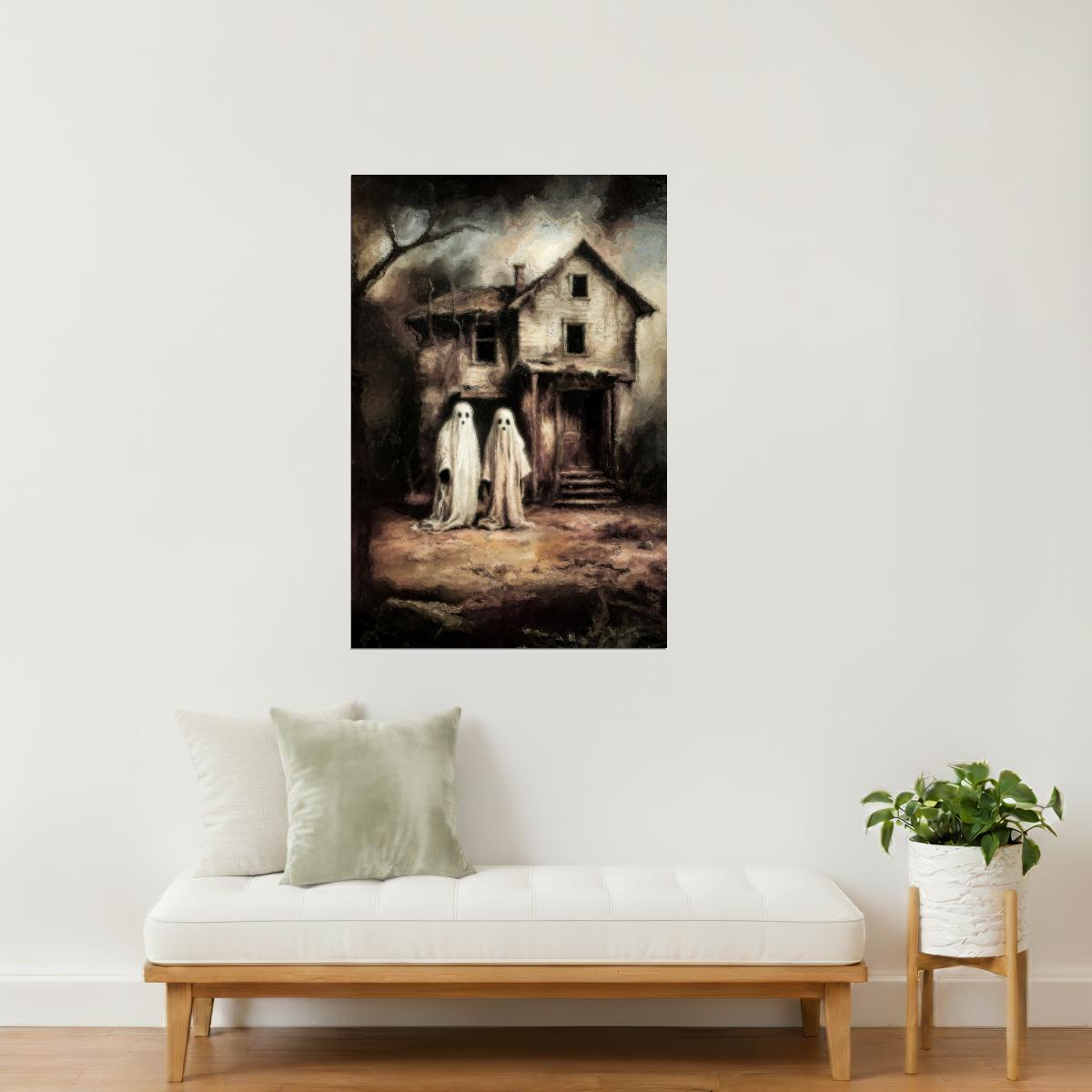 Ghost Couple at Haunted House | Haunted Halloween Wall Decor Poster