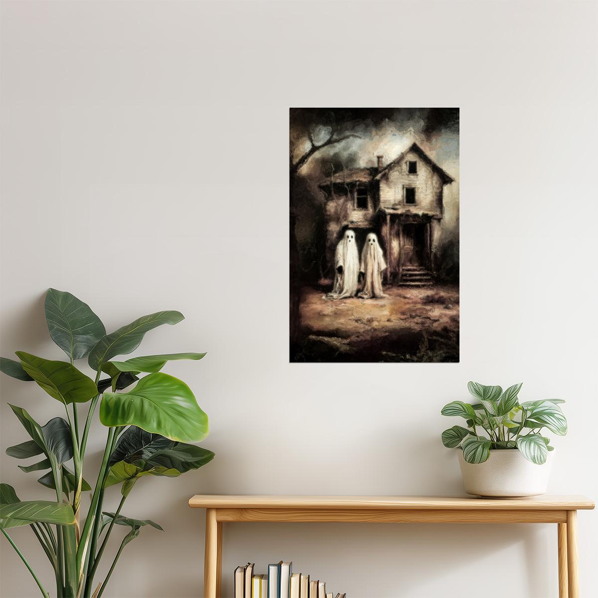 Ghost Couple at Haunted House | Haunted Halloween Wall Decor Poster