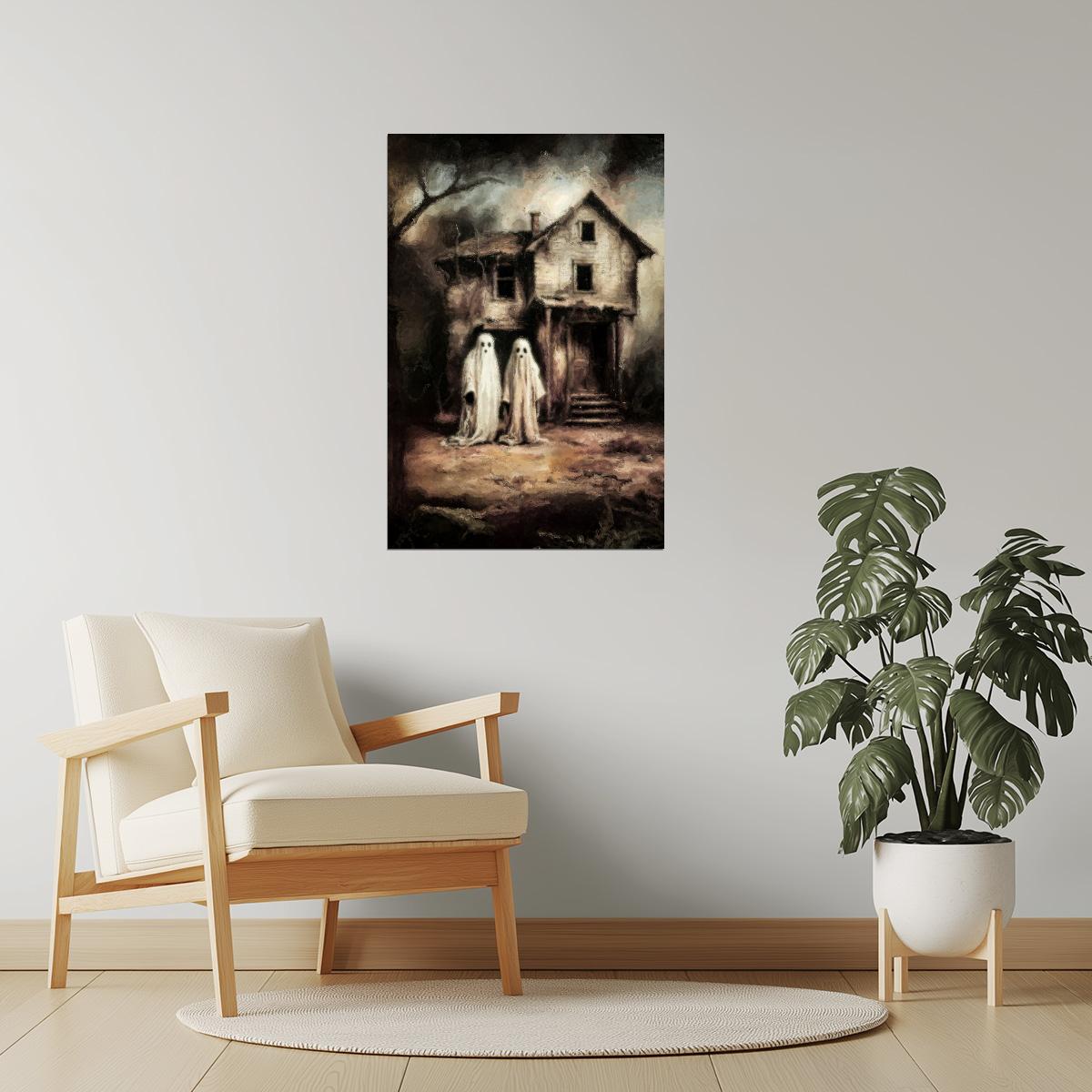 Ghost Couple at Haunted House | Haunted Halloween Wall Decor Poster
