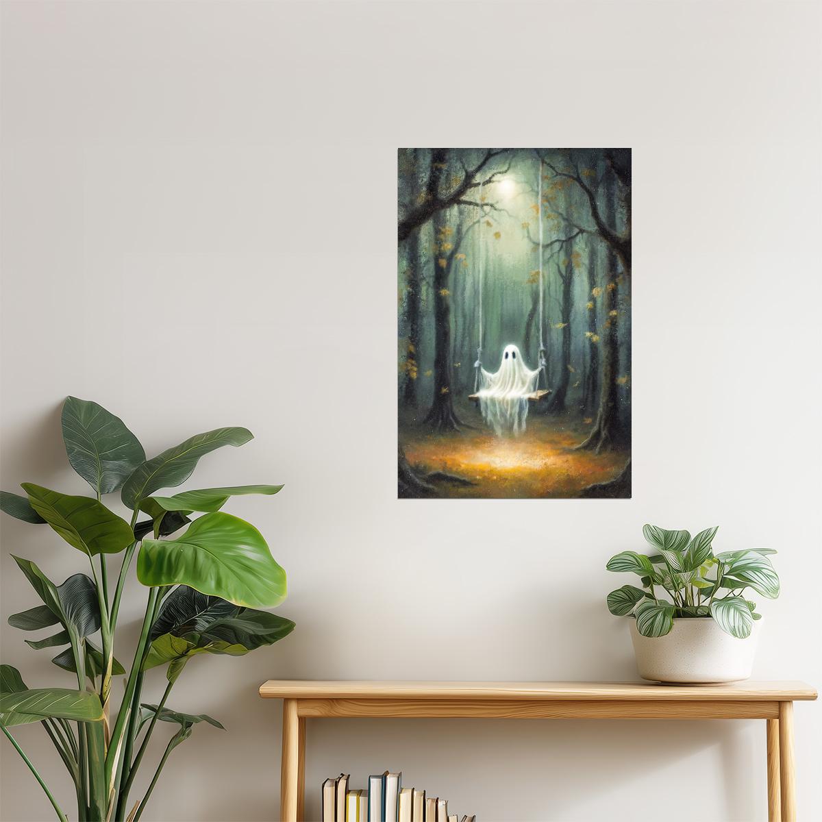 Cute Ghost on a Swing | Halloween Artwork Poster
