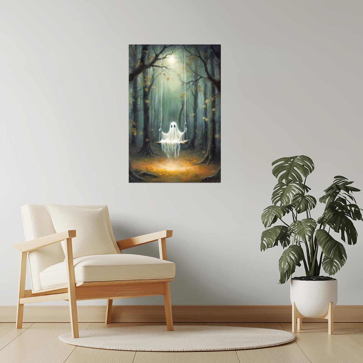 Cute Ghost on a Swing | Halloween Artwork Poster