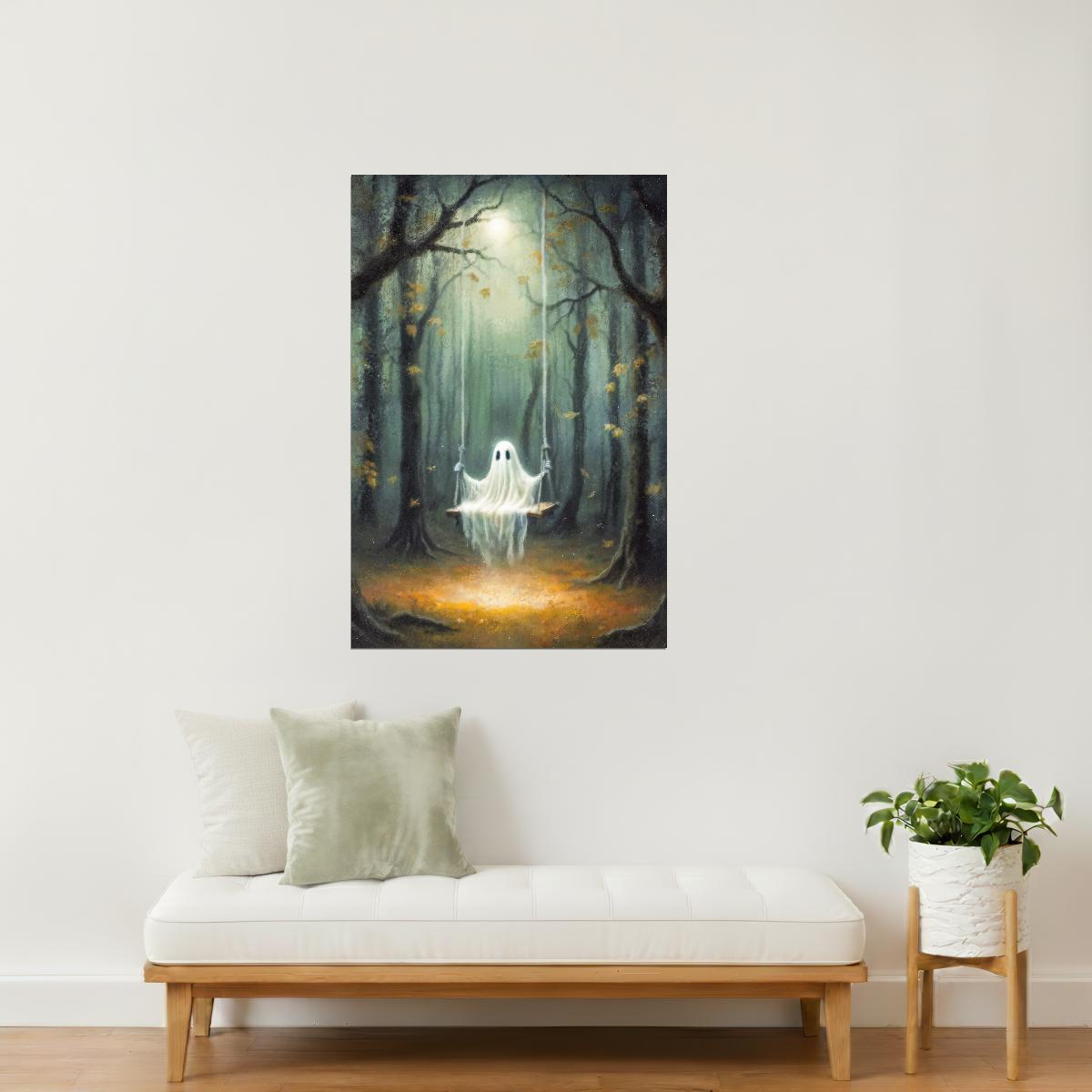 Cute Ghost on a Swing | Halloween Artwork Poster