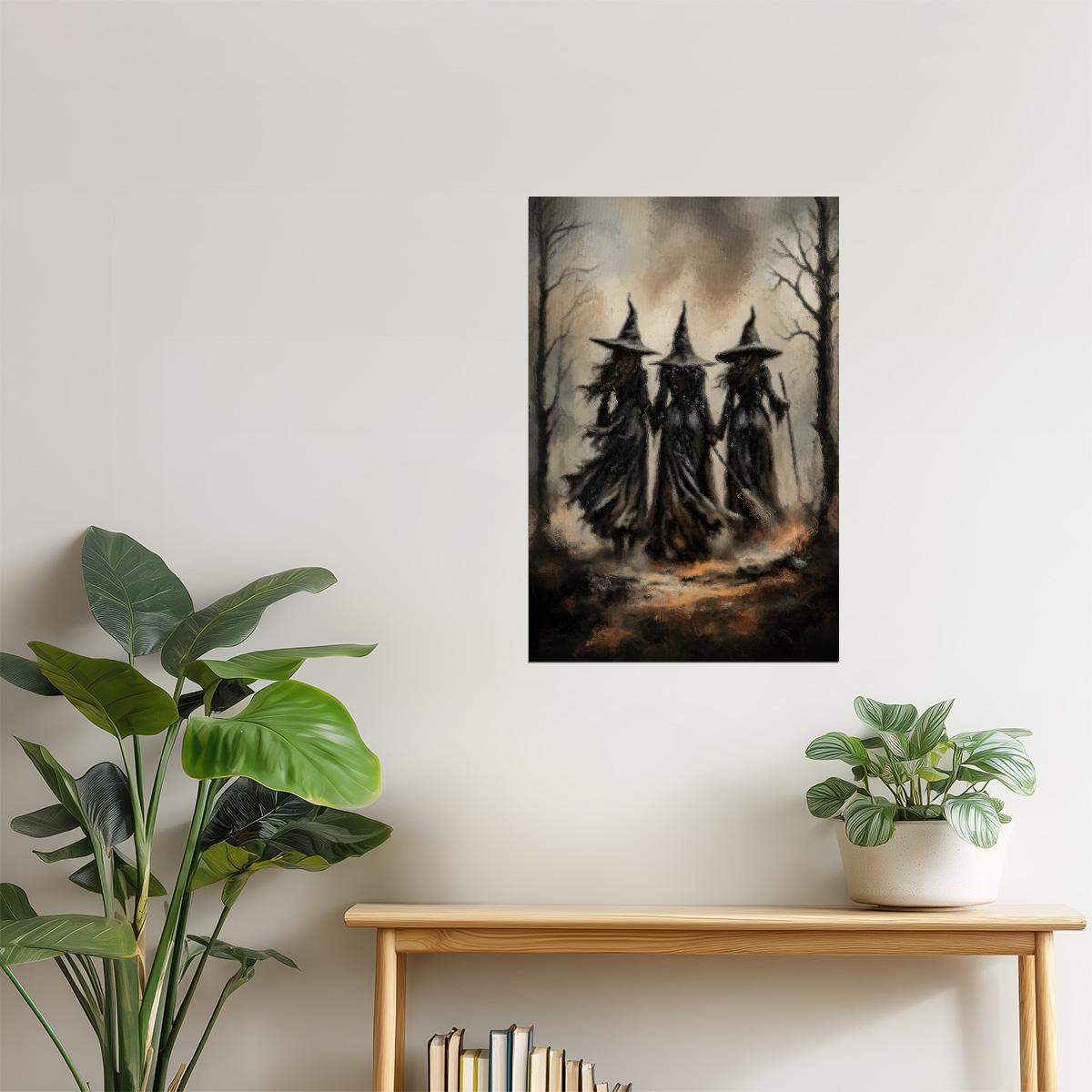 Three Witches Silhouette | Gothic Halloween Wall Decor Poster