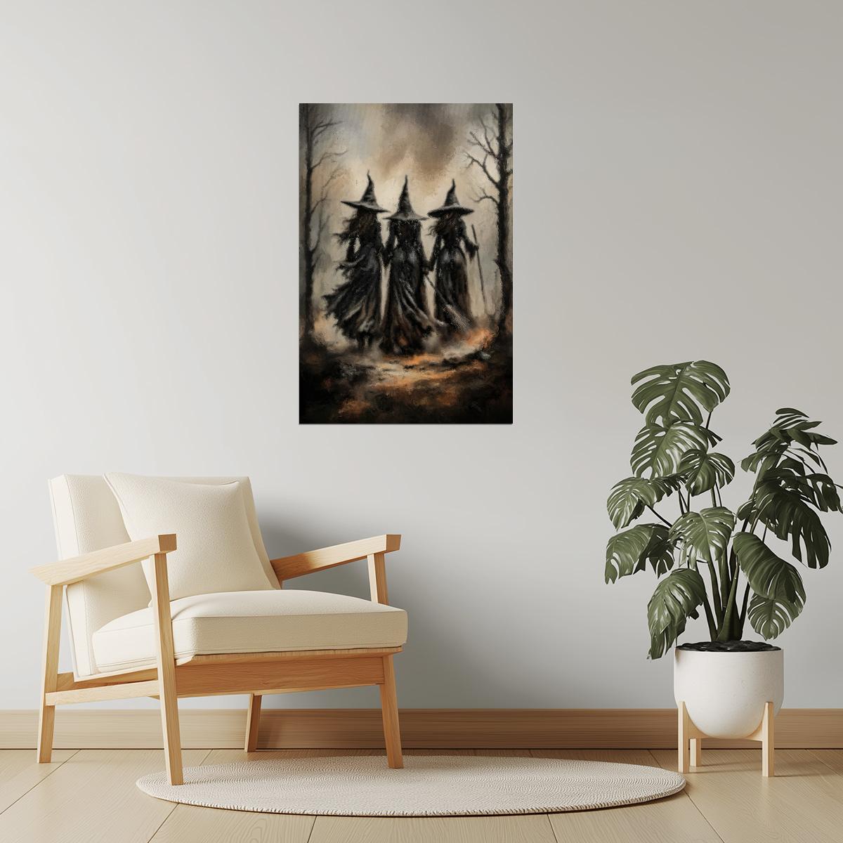 Three Witches Silhouette | Gothic Halloween Wall Decor Poster