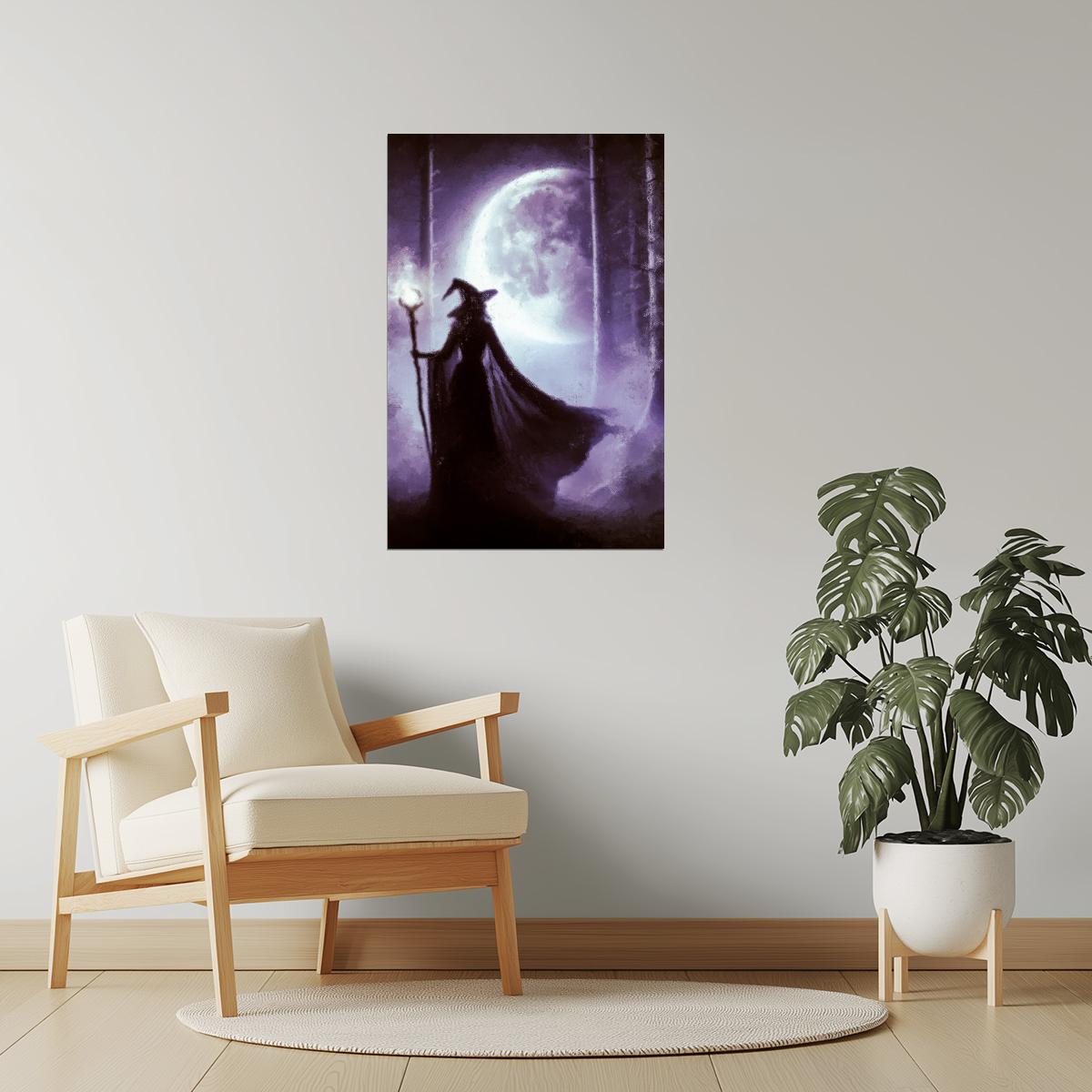 Witch under the Moon | Whimsigoth Halloween Wall Art Print Poster