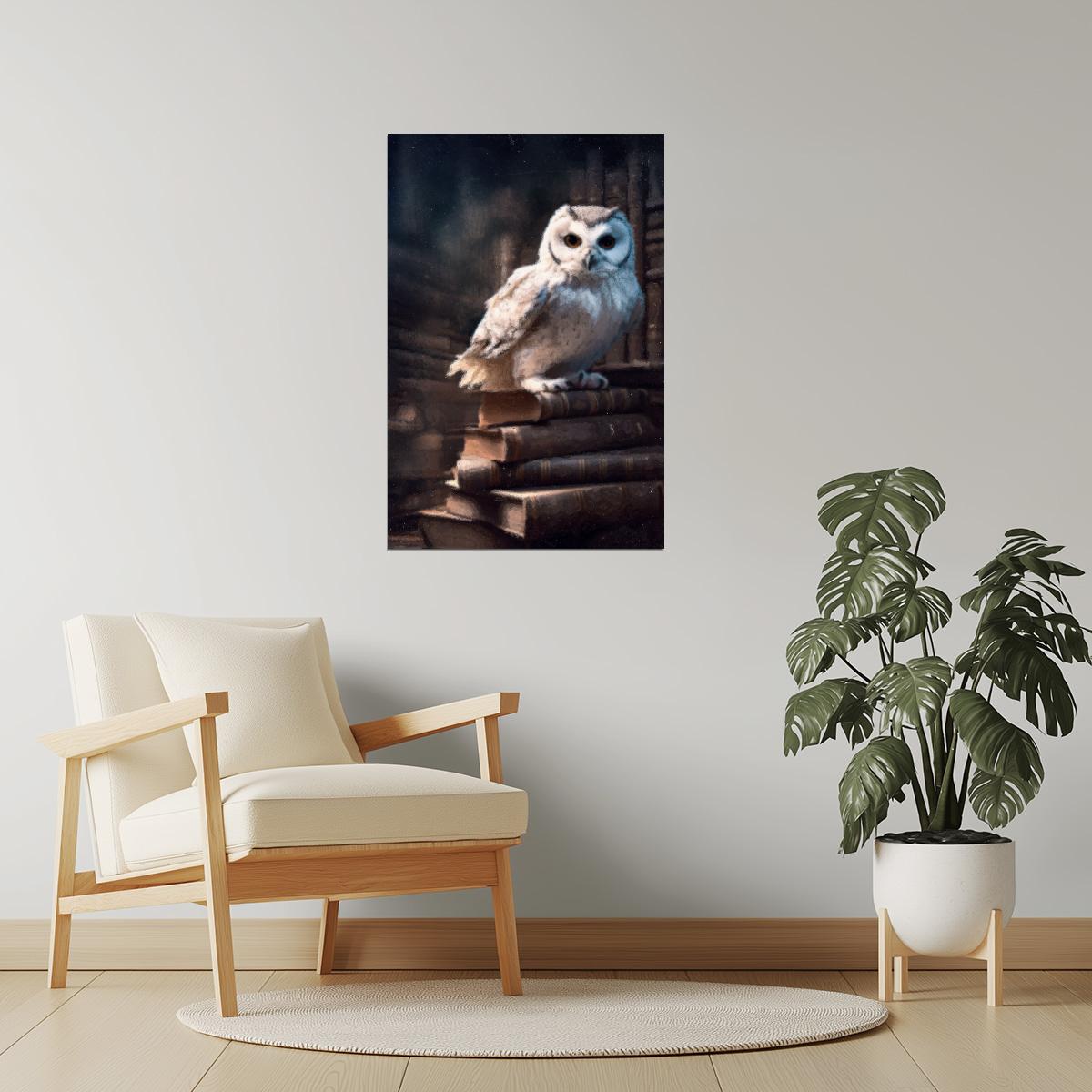 Owl with Books in Library | Dark Academia Gothic Wall Decor Poster