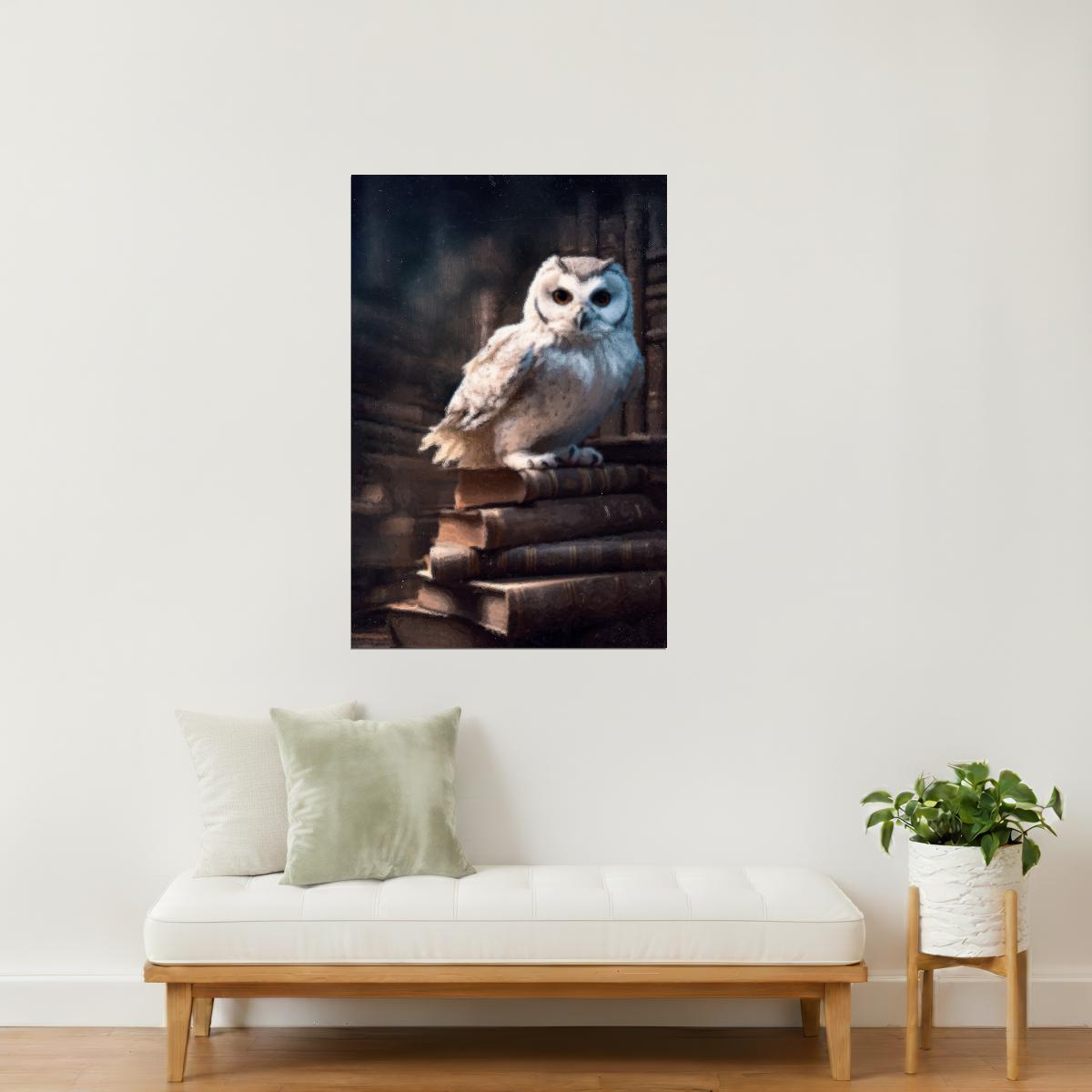 Owl with Books in Library | Dark Academia Gothic Wall Decor Poster