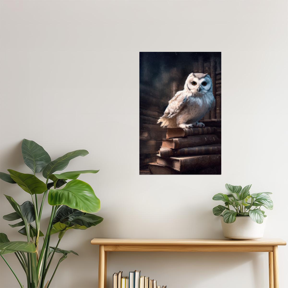 Owl with Books in Library | Dark Academia Gothic Wall Decor Poster