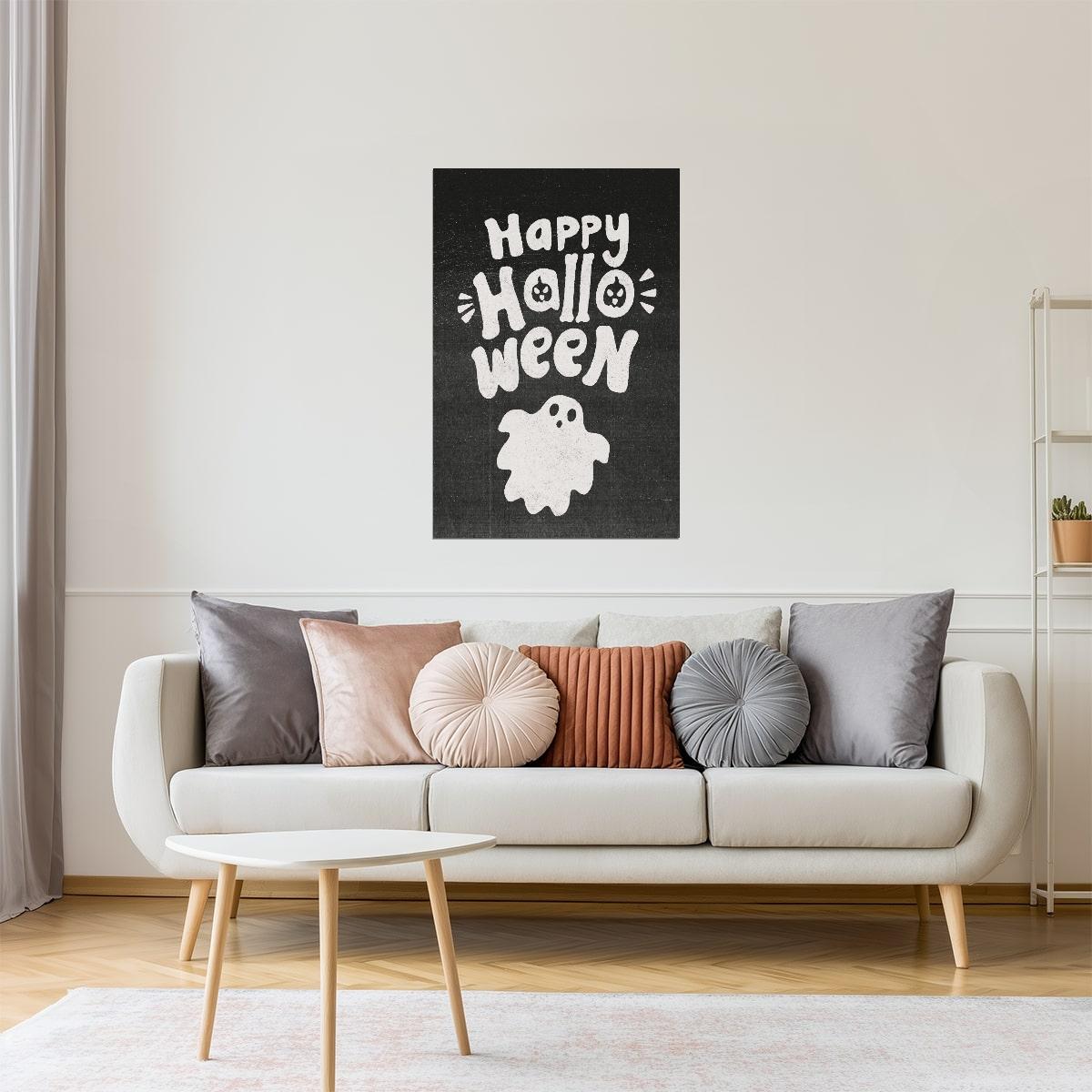 Happy Halloween Ghost | Boho Minimalist Halloween Wall Art Poster