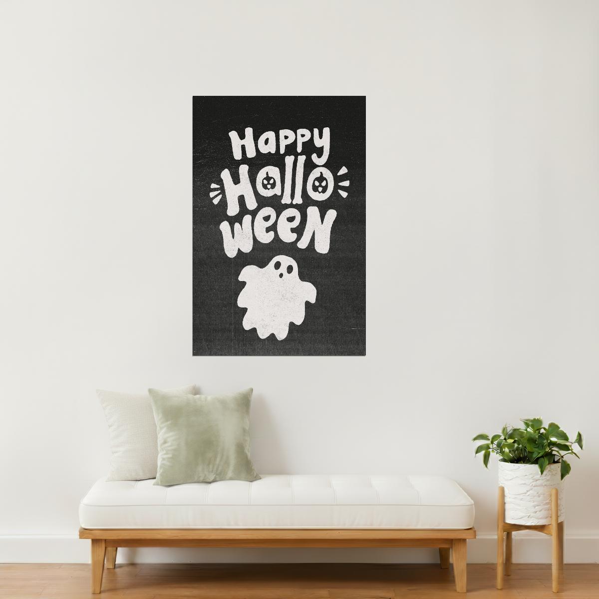 Happy Halloween Ghost | Boho Minimalist Halloween Wall Art Poster