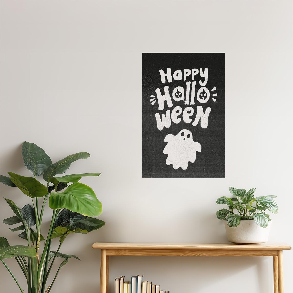 Happy Halloween Ghost | Boho Minimalist Halloween Wall Art Poster