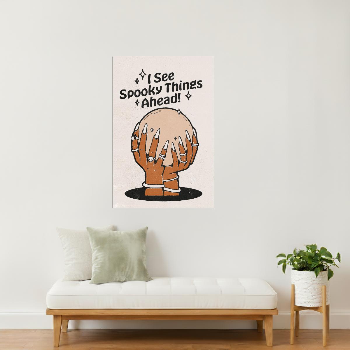 Crystal Ball Fortune | Boho Minimalist Spooky Halloween Wall Art Poster