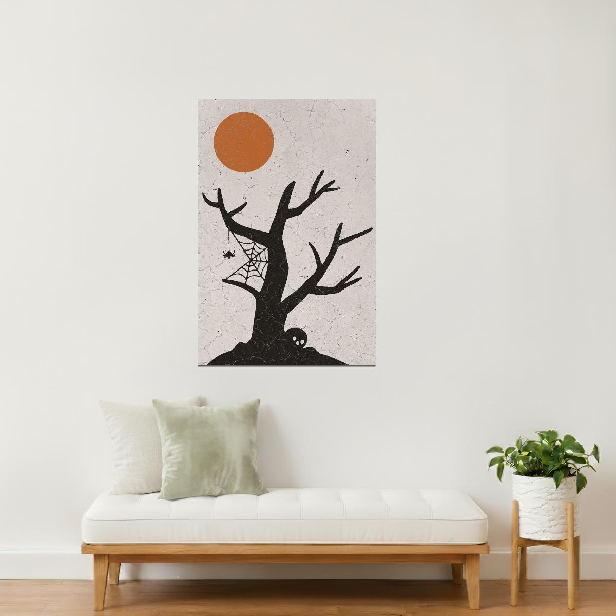 Haunted Tree with Moon | Boho Minimalist Creepy Halloween Wall Art Poster
