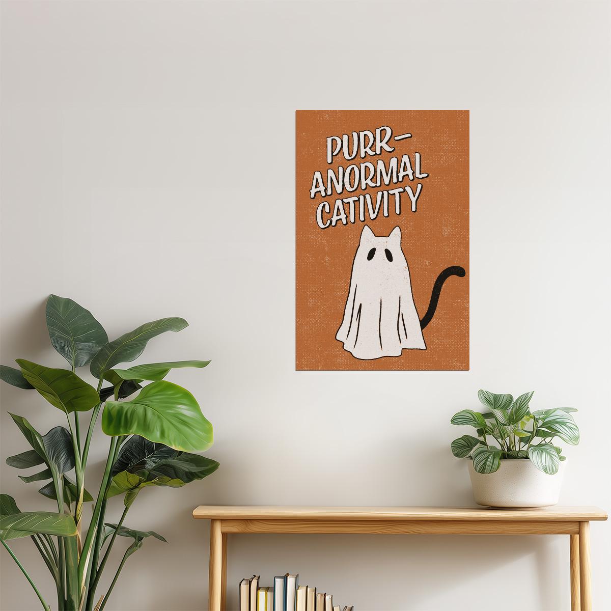 Purranormal Cativity | Boho Minimalist Funny Cat Halloween Wall Art Poster