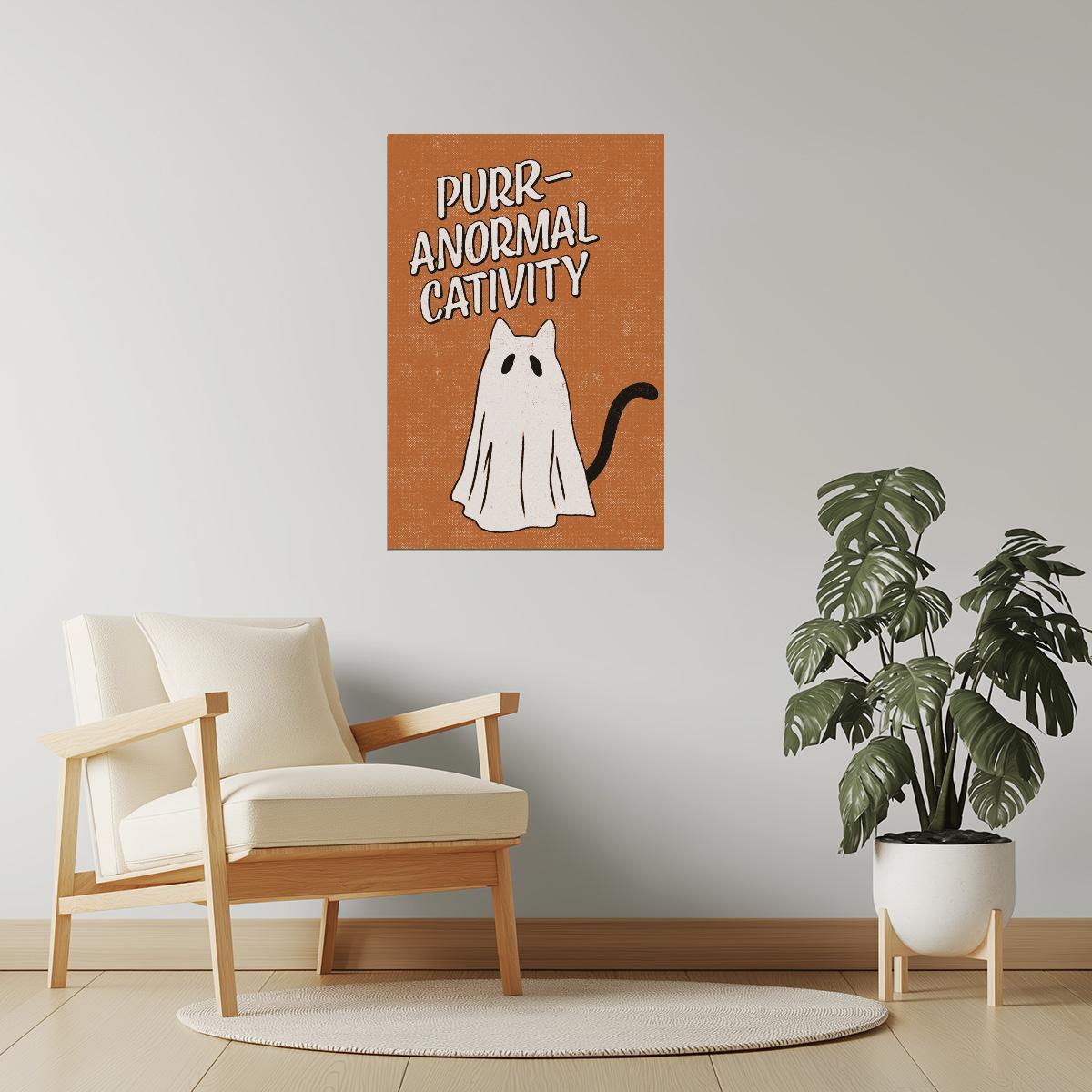 Purranormal Cativity | Boho Minimalist Funny Cat Halloween Wall Art Poster