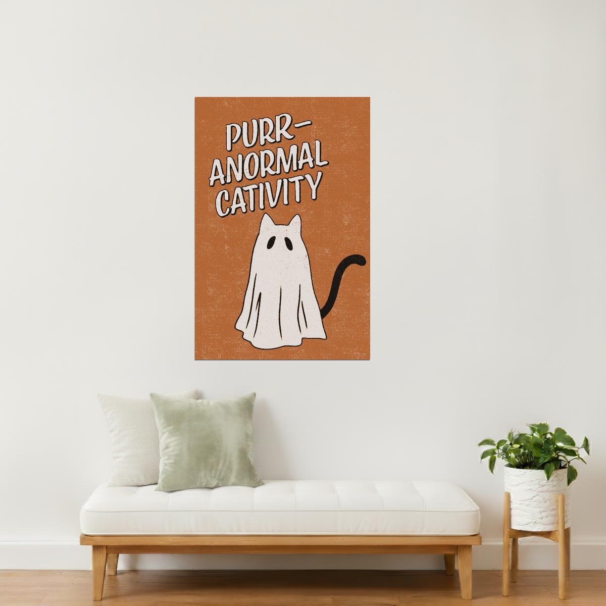 Purranormal Cativity | Boho Minimalist Funny Cat Halloween Wall Art Poster