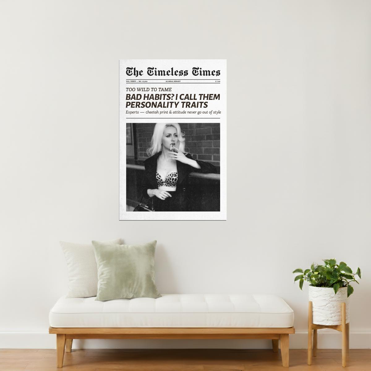 Bad Habits | Black and White Newspaper Wall Art Poster