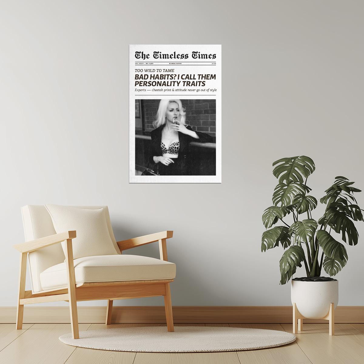 Bad Habits | Black and White Newspaper Wall Art Poster