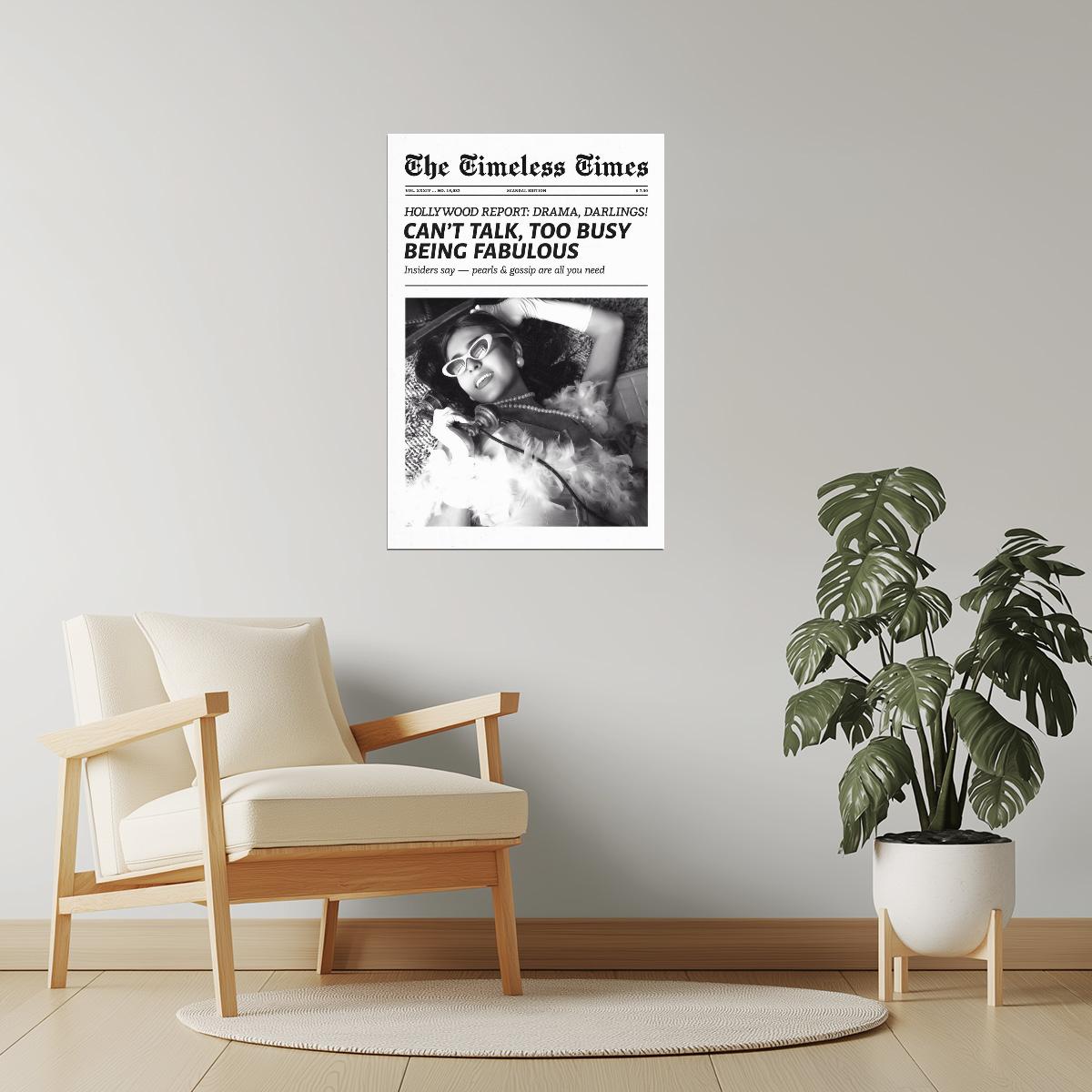 Too Busy Being Fabulous | Glam Newspaper Wall Art Poster