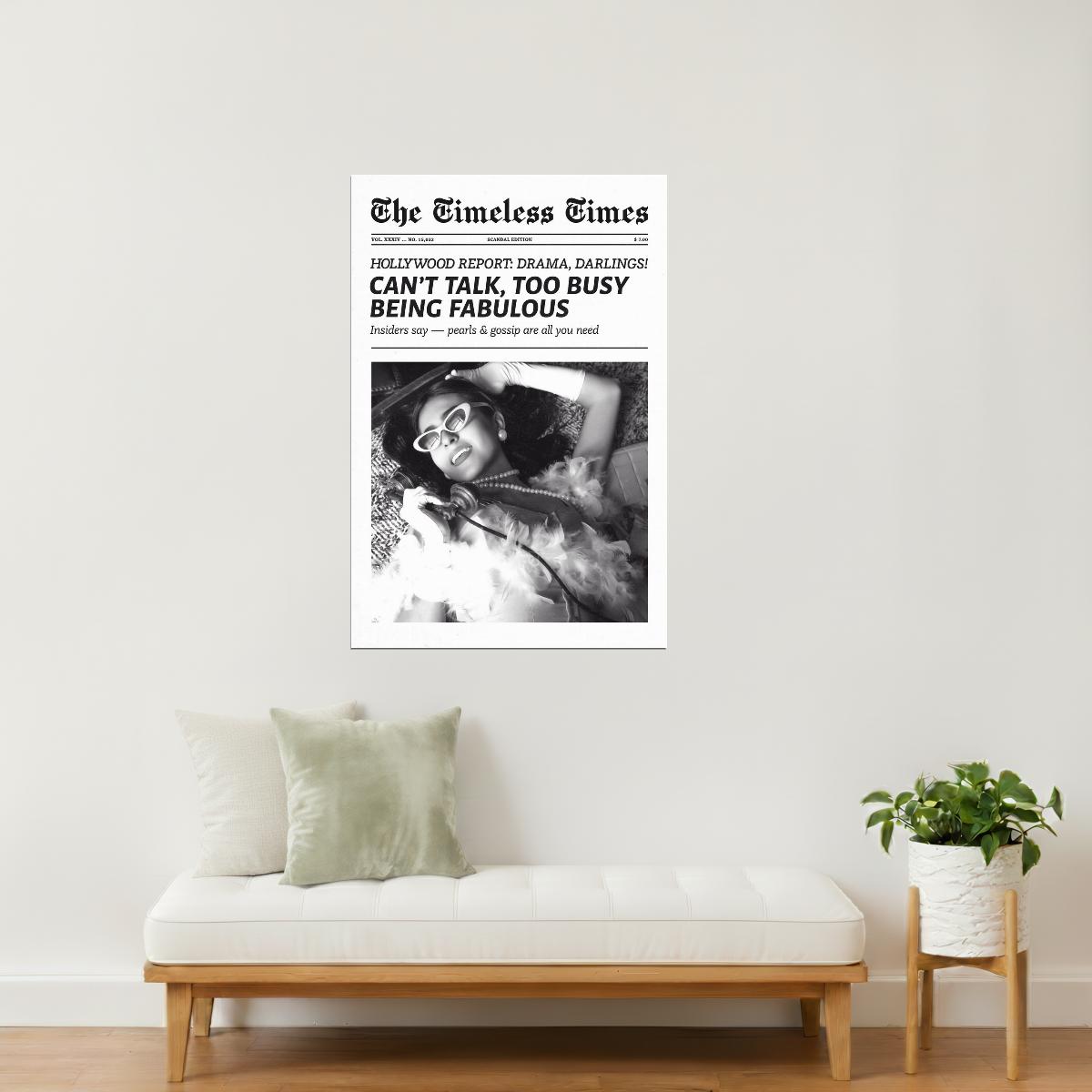 Too Busy Being Fabulous | Glam Newspaper Wall Art Poster