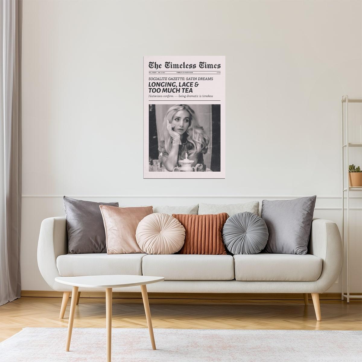 Longing, Lace & Too Much Tea | Coquette Newspaper Print Poster