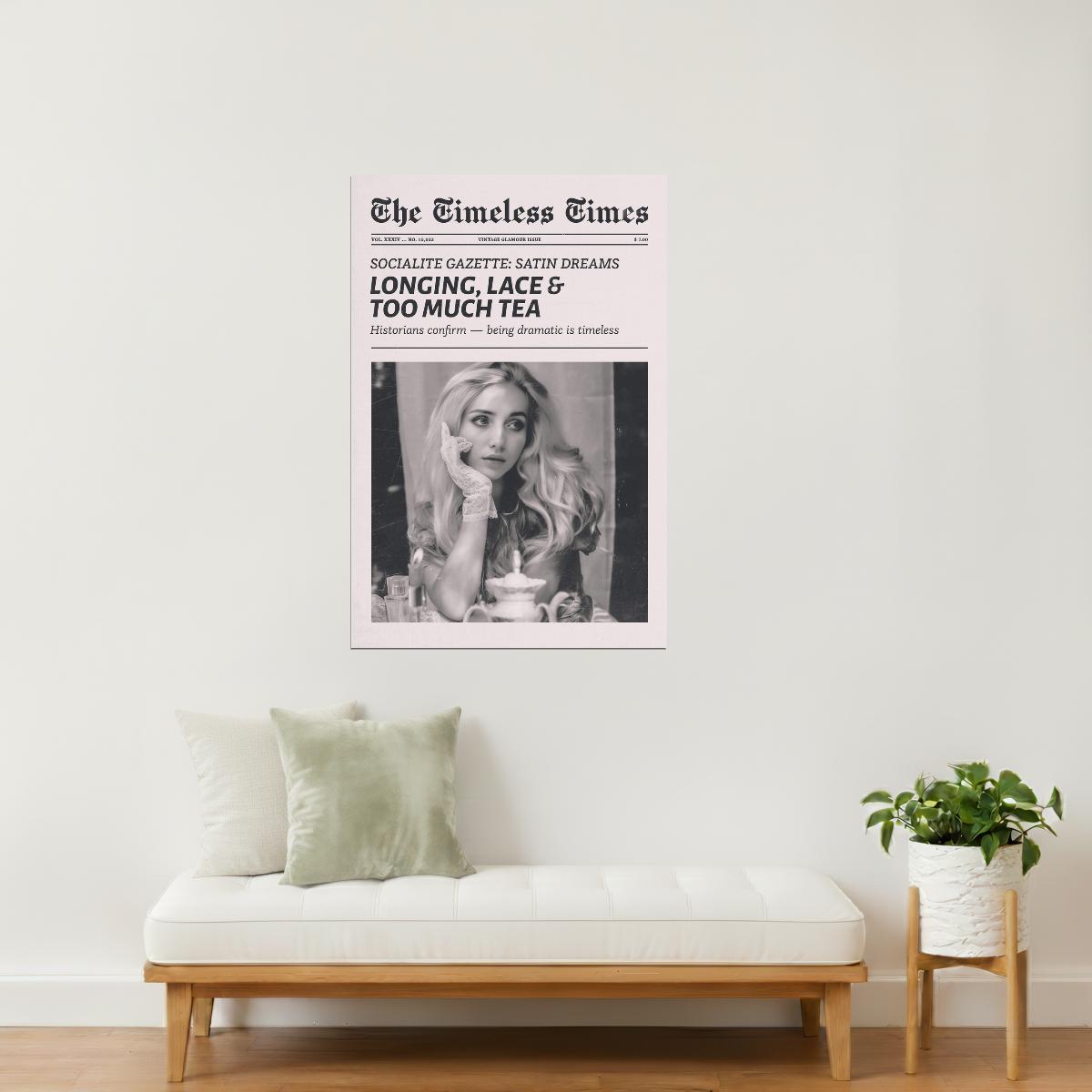 Longing, Lace & Too Much Tea | Coquette Newspaper Print Poster