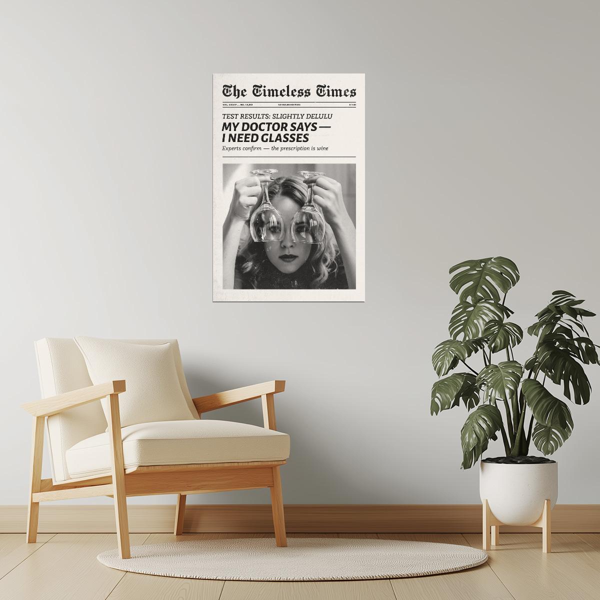 My Doctor Says I Need Glasses | Funny Drinks Newspaper Wall Art Poster