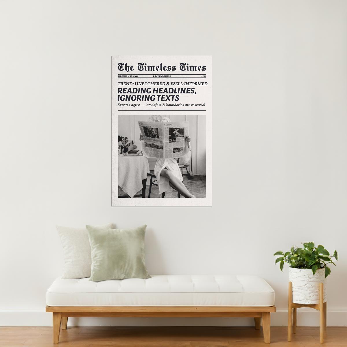 Reading Headlines, Ignoring Texts | Cool Girl Newspaper Print Poster