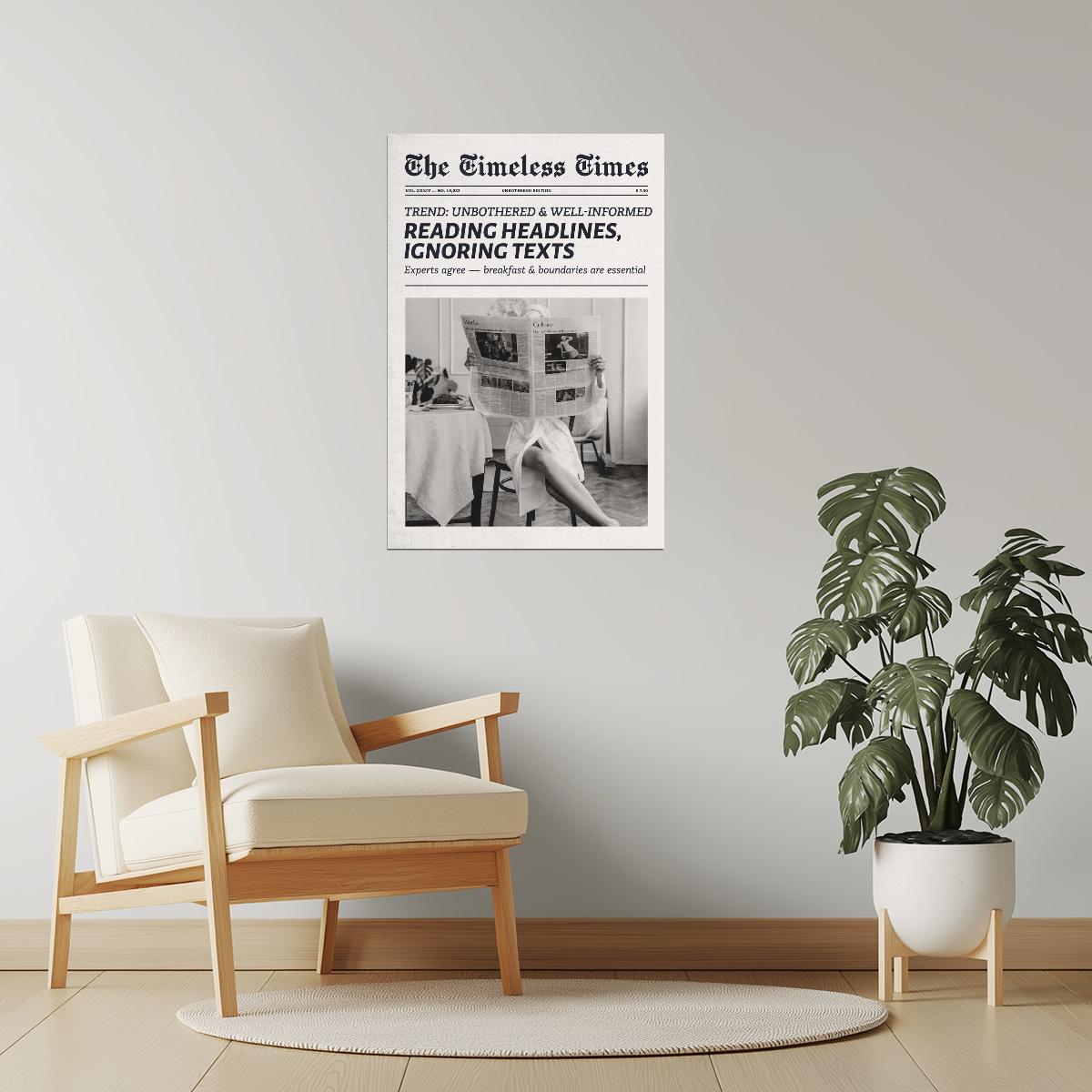 Reading Headlines, Ignoring Texts | Cool Girl Newspaper Print Poster