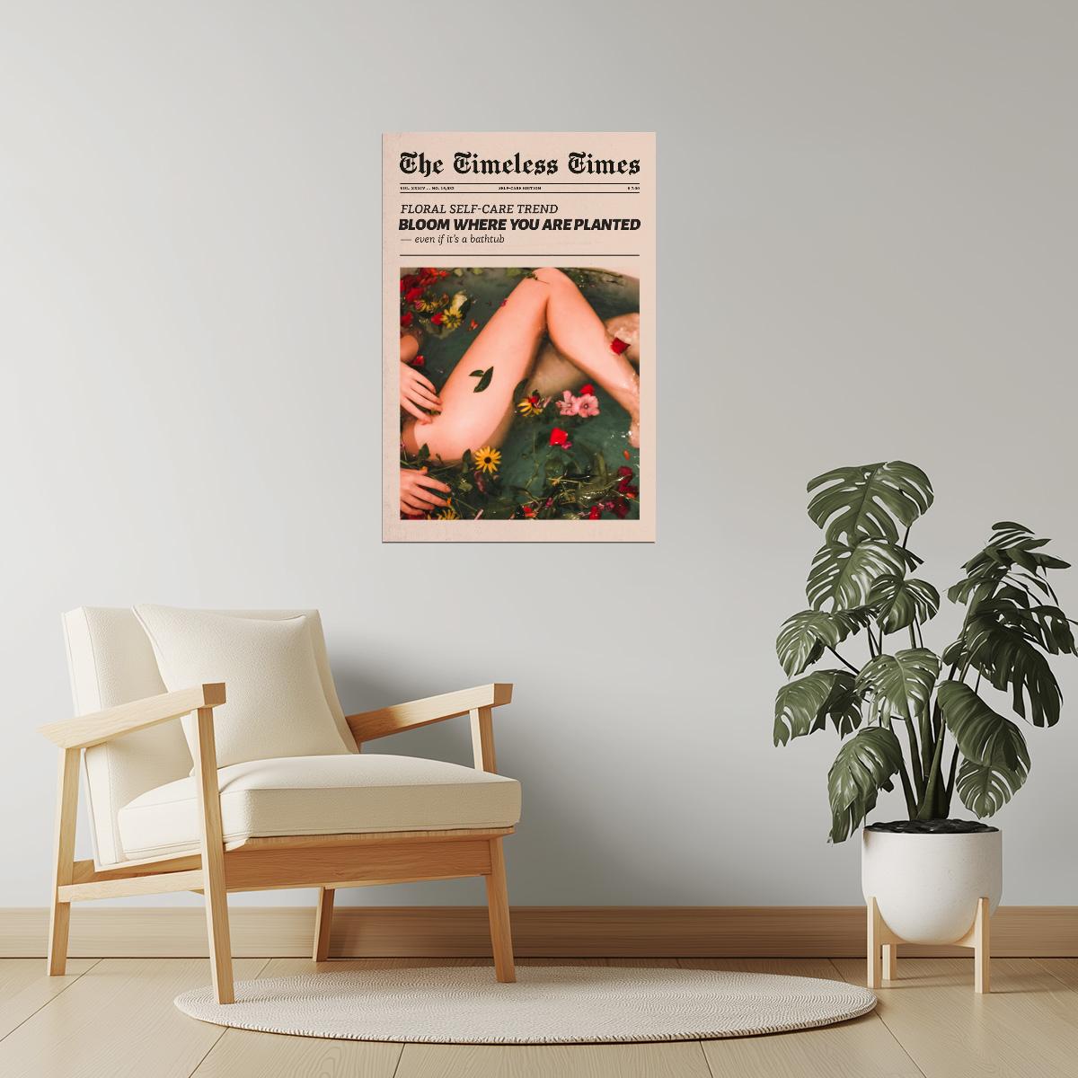 Bloom Where You Are Planted | Floral Newspaper Wall Art Poster