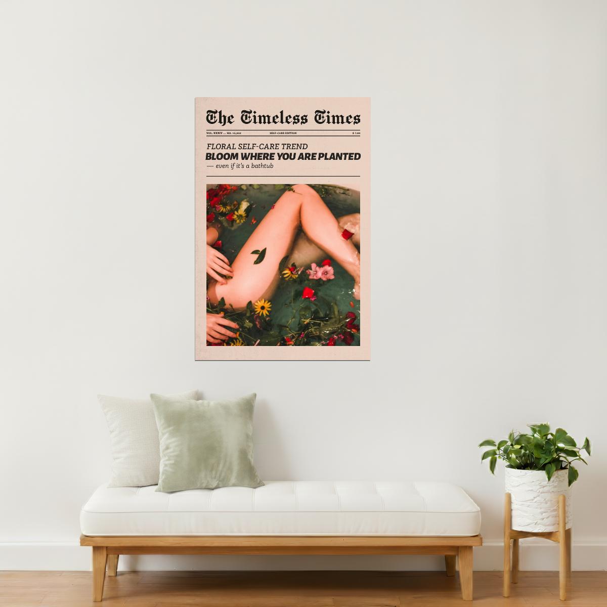 Bloom Where You Are Planted | Floral Newspaper Wall Art Poster