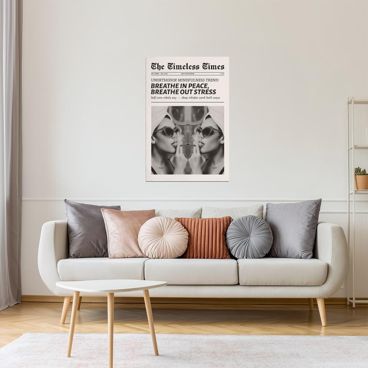 Breathe in Peace, Breathe out Stress | Minimalist Newspaper Wall Art Poster