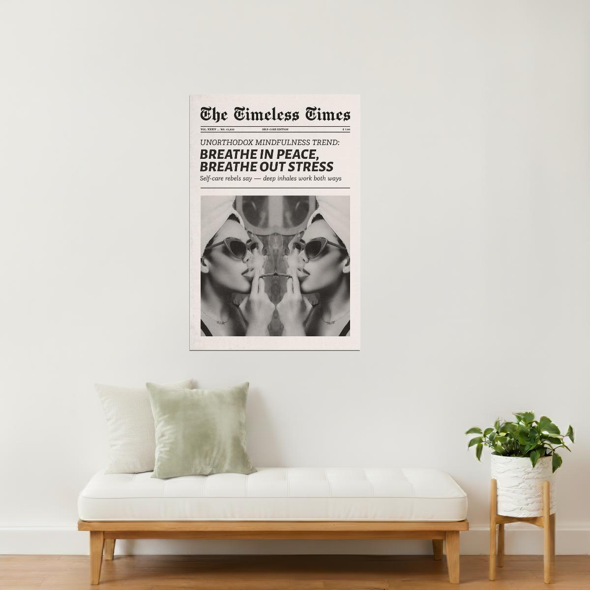 Breathe in Peace, Breathe out Stress | Minimalist Newspaper Wall Art Poster